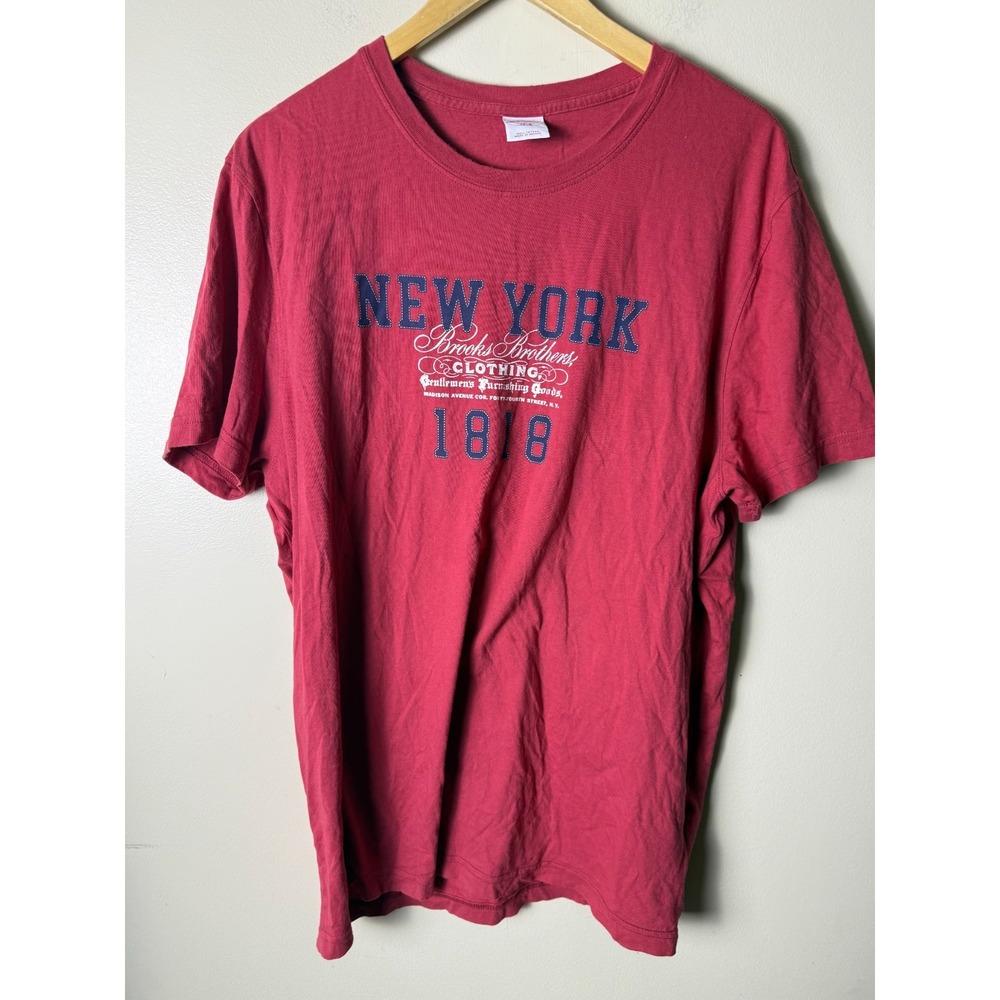 Brooks‎ Brothers T Shirt Mens L Red Graphic 1818 New York Cotton Short Sleeve